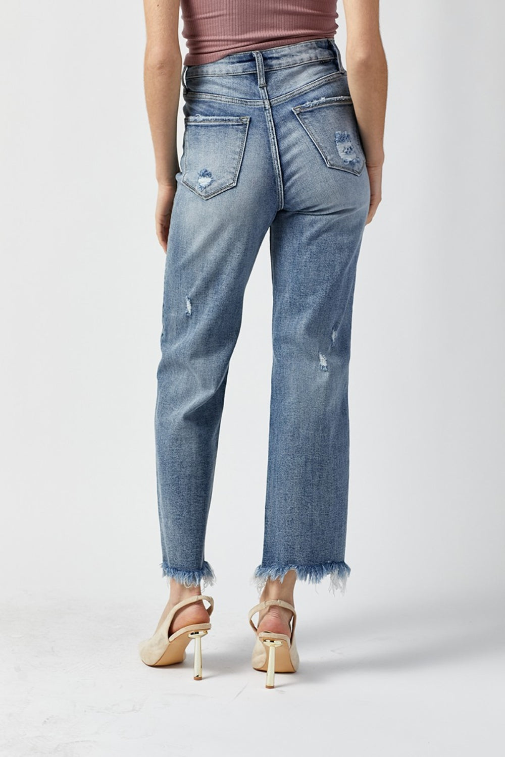 SHIRLYN High Waist Raw Hem Straight Jeans