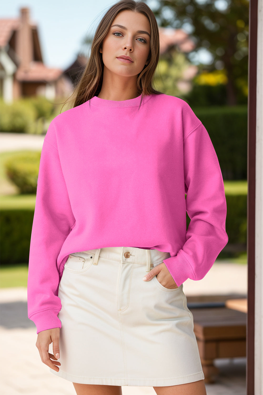 SHIRLYN Round Neck Long Sleeve Sweatshirt