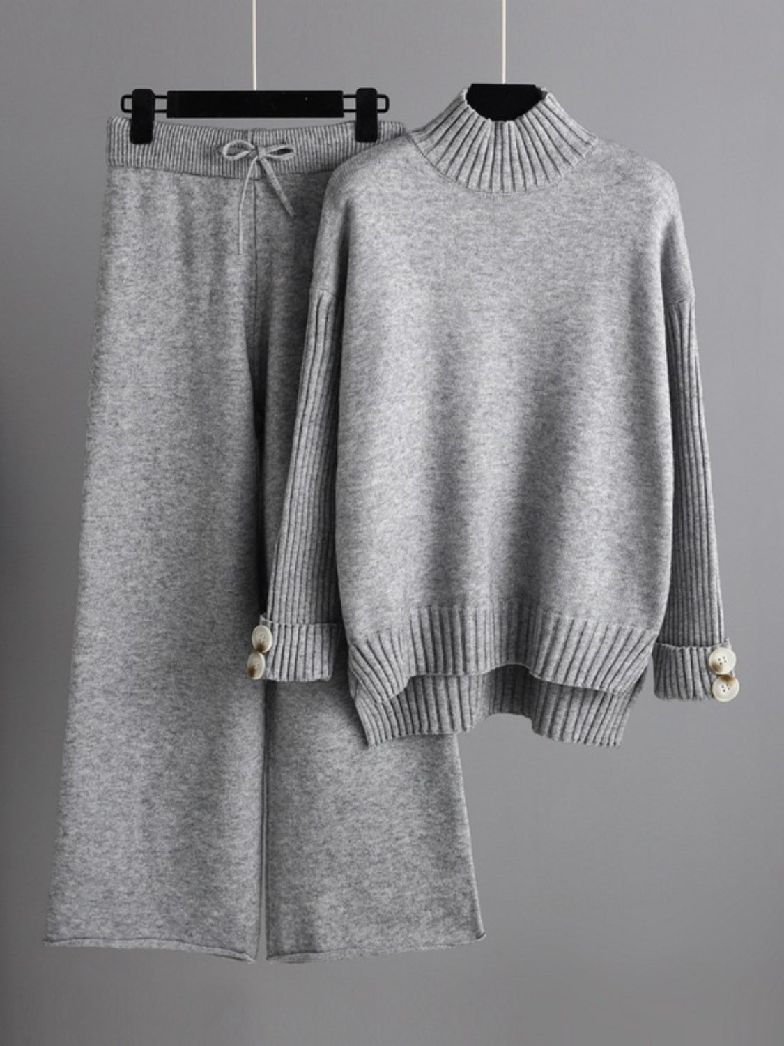 SHIRLYN High- Low Turtleneck Long Sleeve Top and Pants Sweater Set