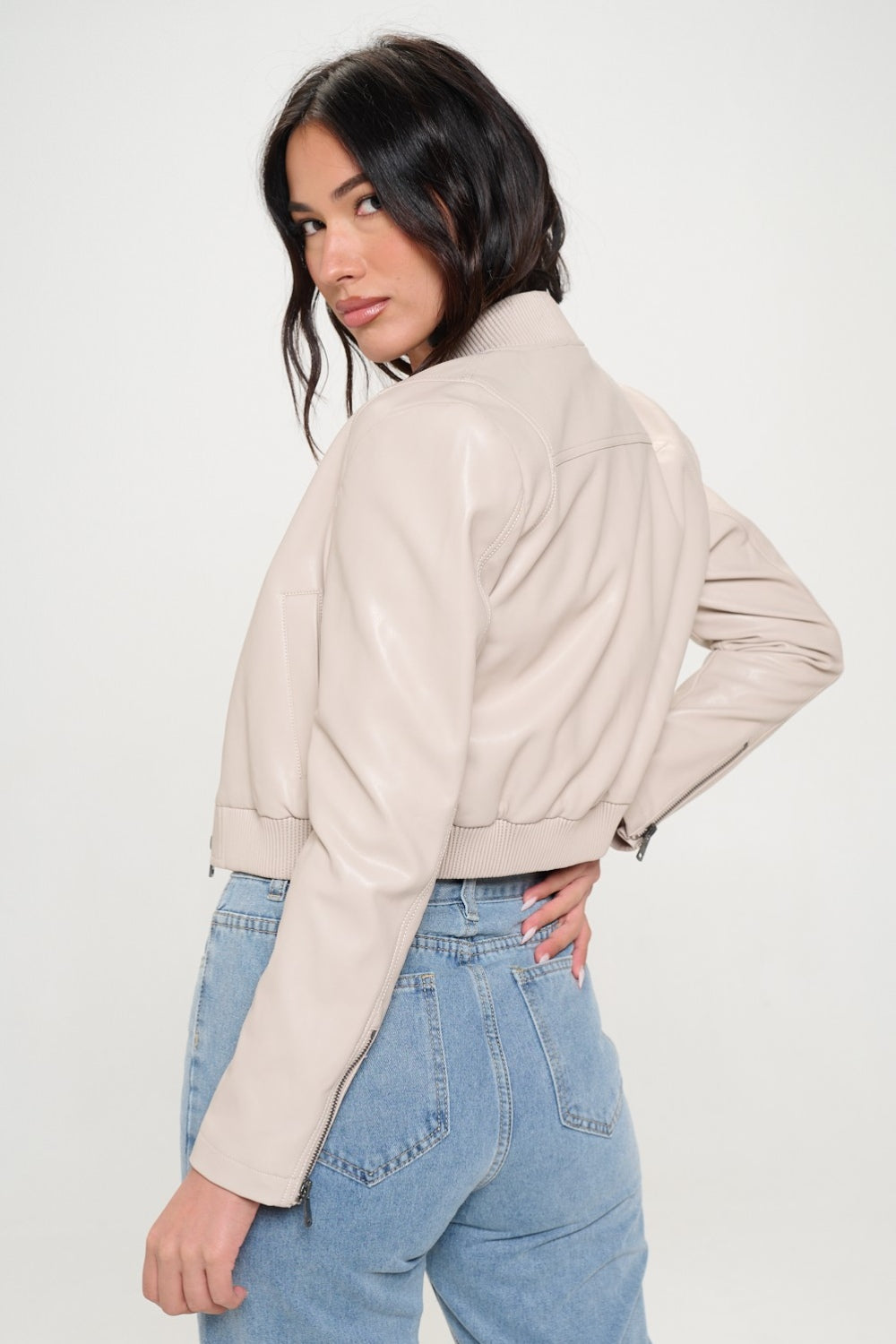 SHIRLYN.CO LA Zip Up Cropped Bomber Jacket