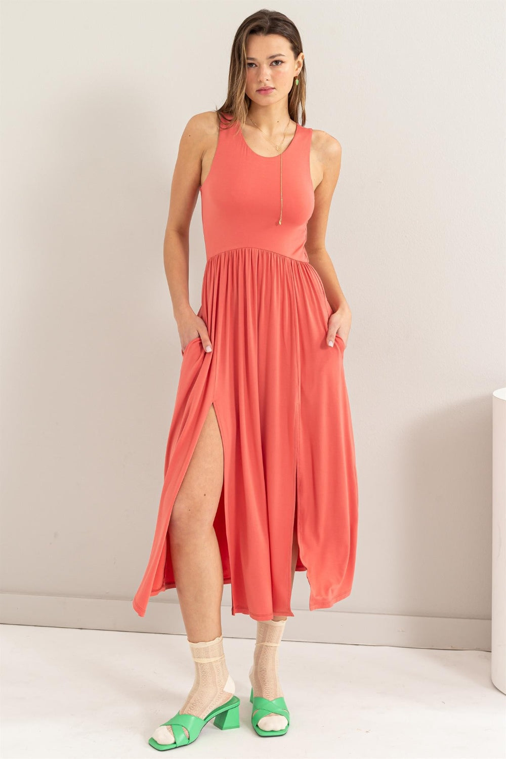 SHIRLYN - Sleeveless Slit Midi Dress