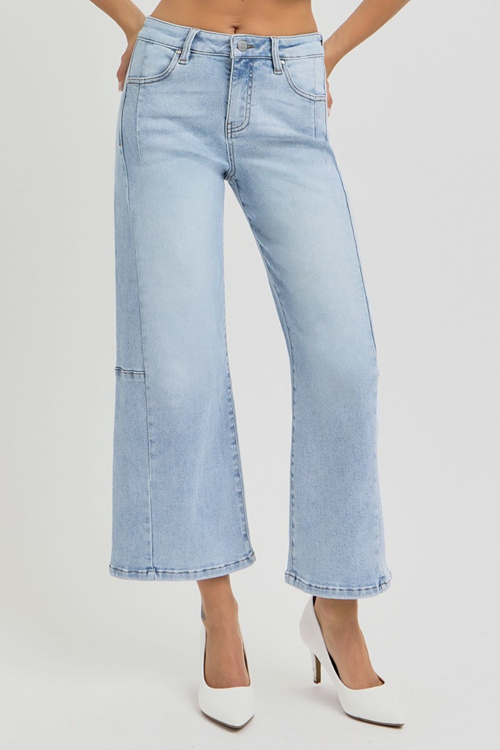 SHIRLYN Full Size High Rise Seamed Detail Wide Leg Crop Jeans