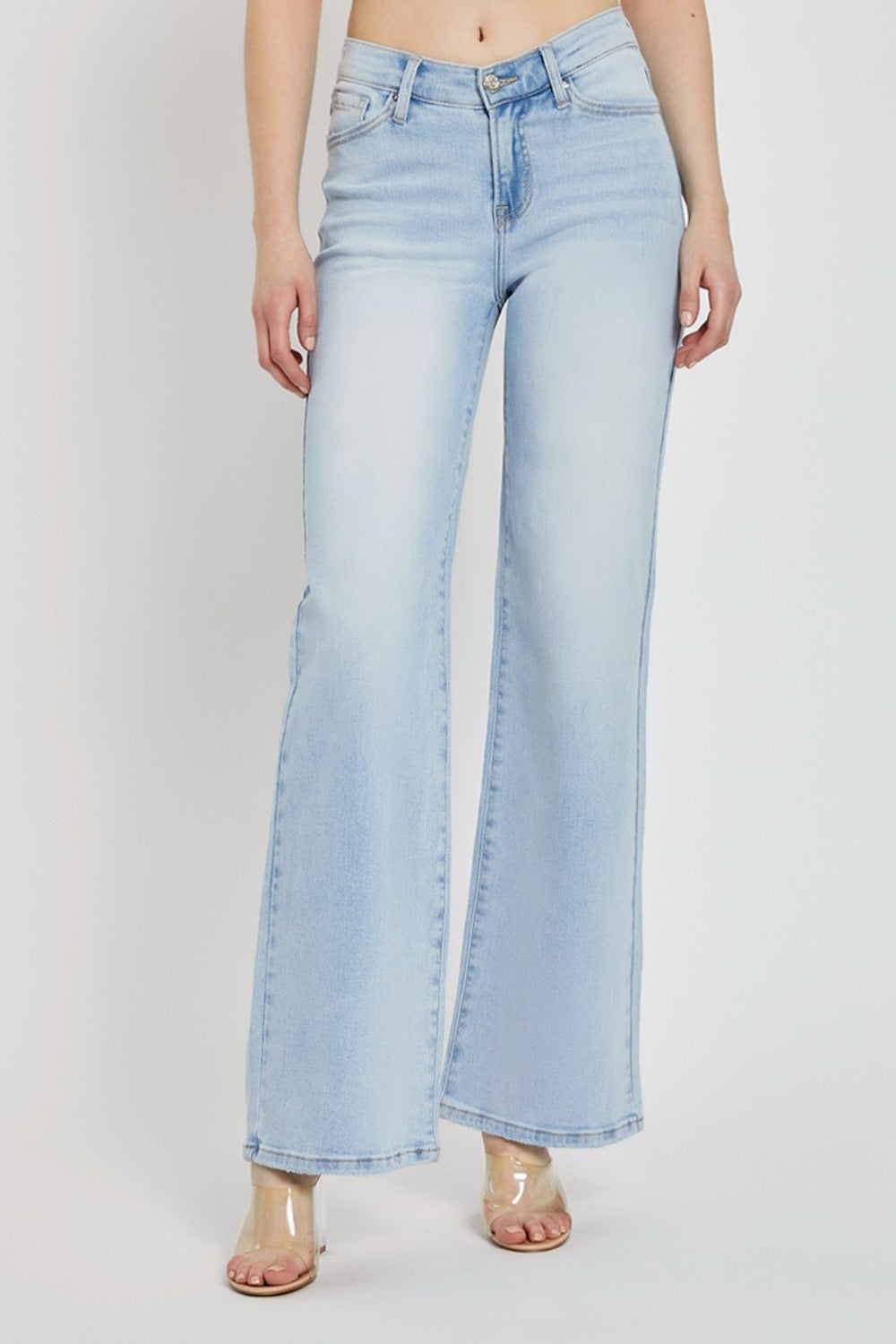 SHIRLYN Full Size Wide Leg V Dipped Front Waist Jeans