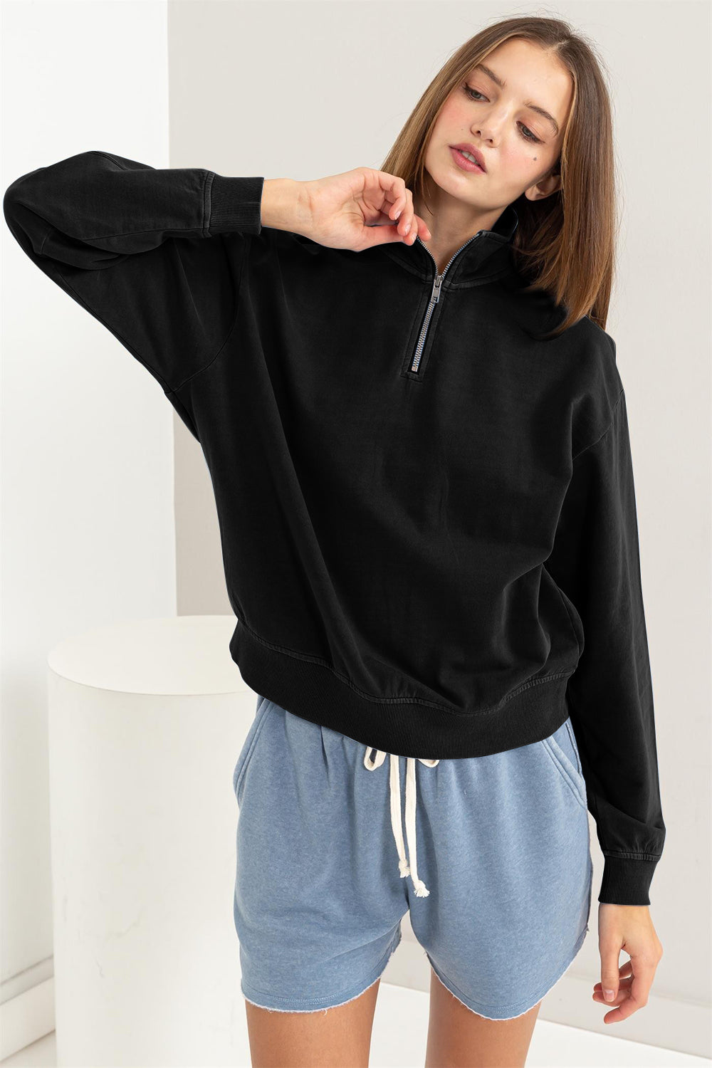 SHIRLYN Half Zip Drop Shoulder Sweatshirt