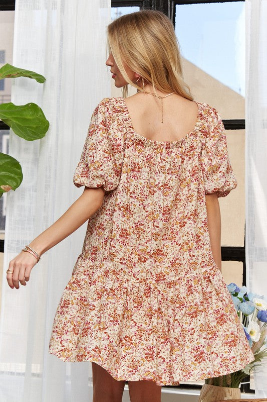 SHIRLYN.CO Floral Square Neck Puff Sleeve Dress