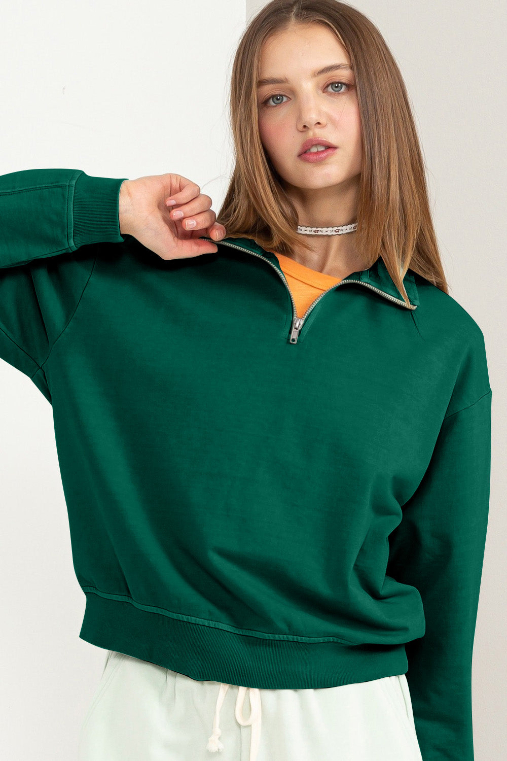 SHIRLYN Half Zip Drop Shoulder Sweatshirt