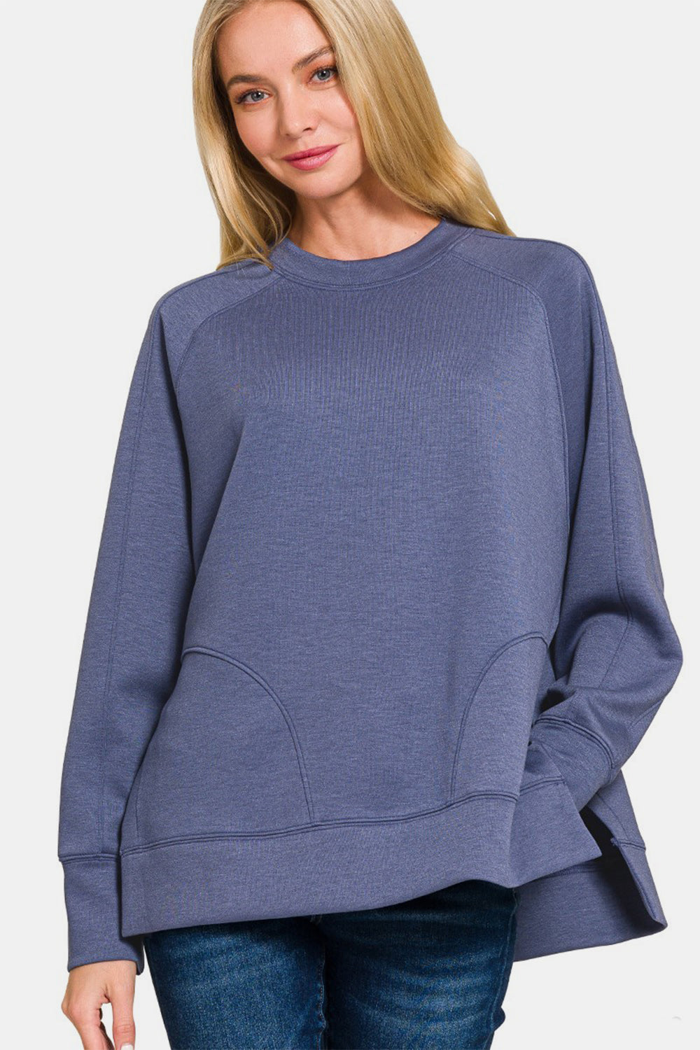 SHIRLYN Scuba Round Neck Side Slit Sweatshirt