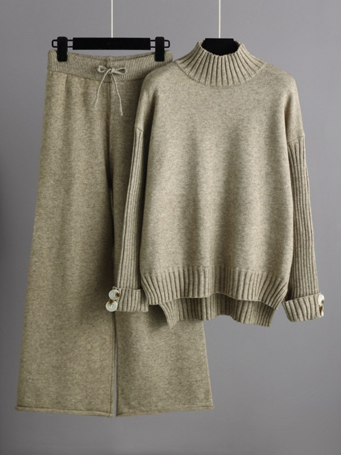 SHIRLYN High- Low Turtleneck Long Sleeve Top and Pants Sweater Set