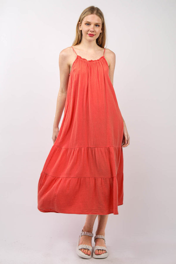 SHIRLYN - Ruffled A-Line Midi Cami Dress