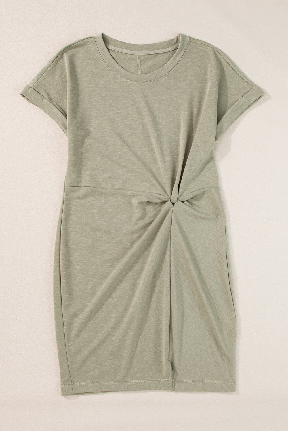 Laurel Green Folded Sleeve Twisted Mini T-Shirt Dress