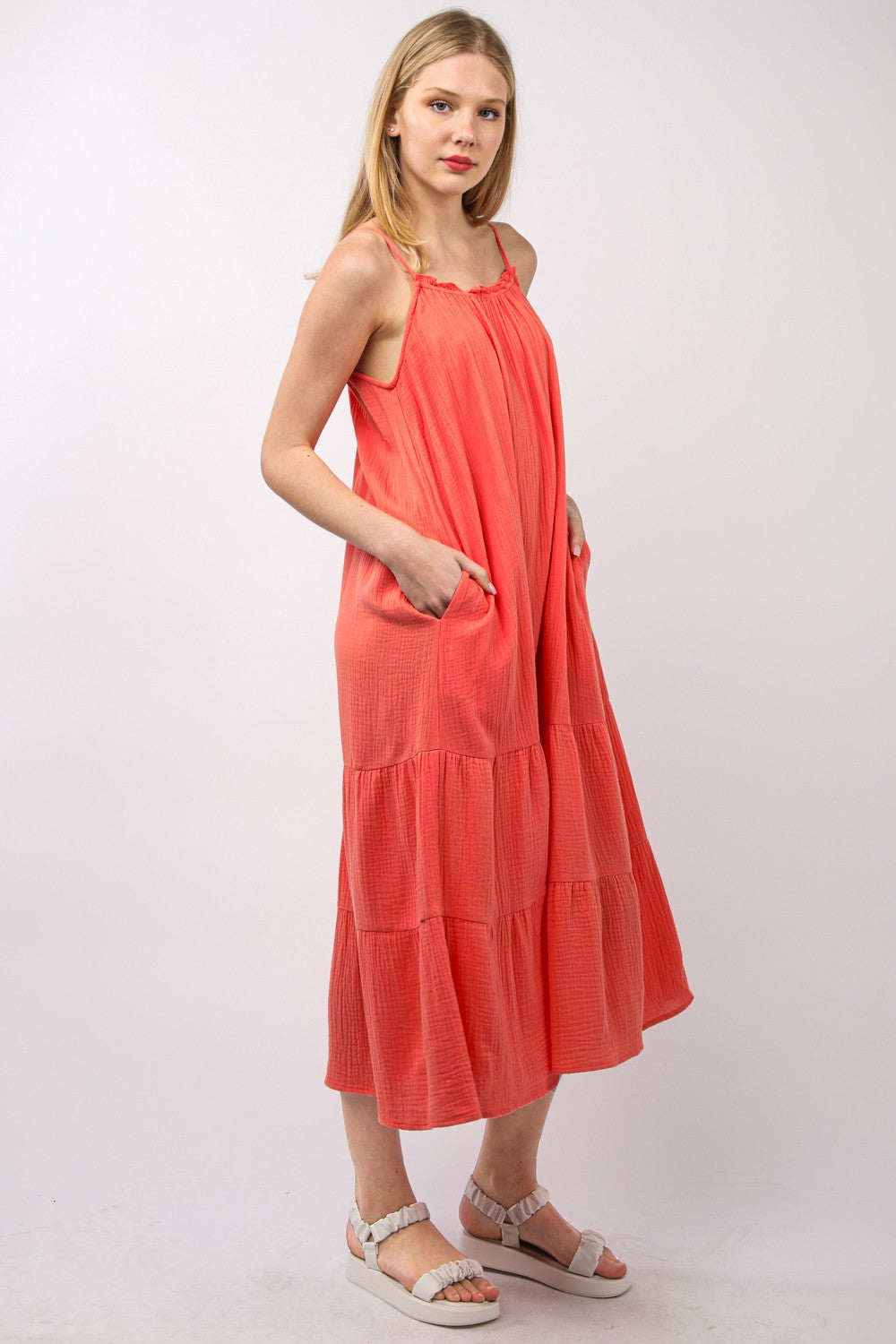 SHIRLYN - Ruffled A-Line Midi Cami Dress