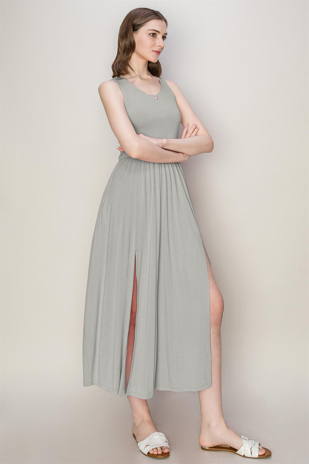 SHIRLYN - Sleeveless Slit Midi Dress
