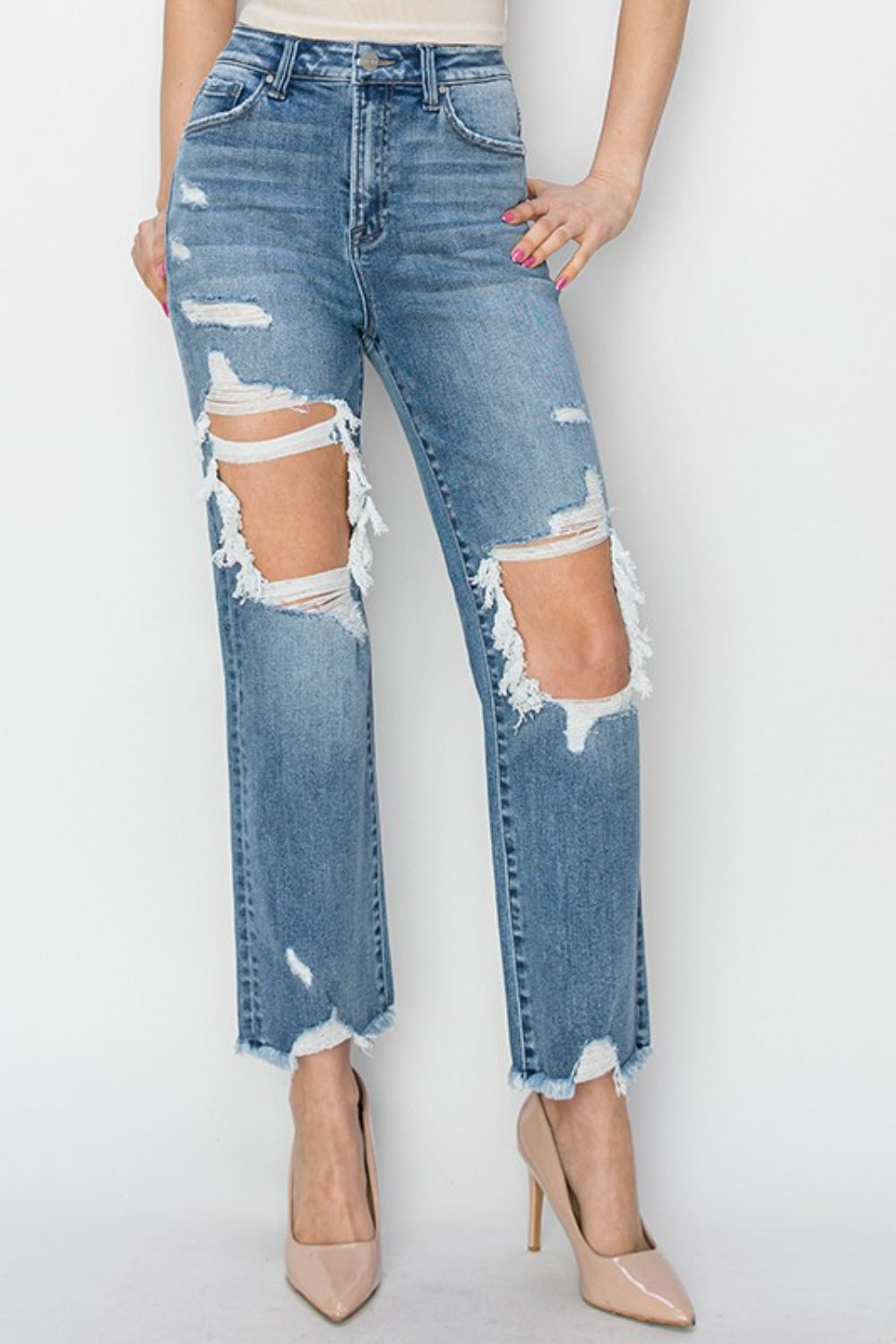 SHIRLYN High Rise Distressed Crop Straight Jeans