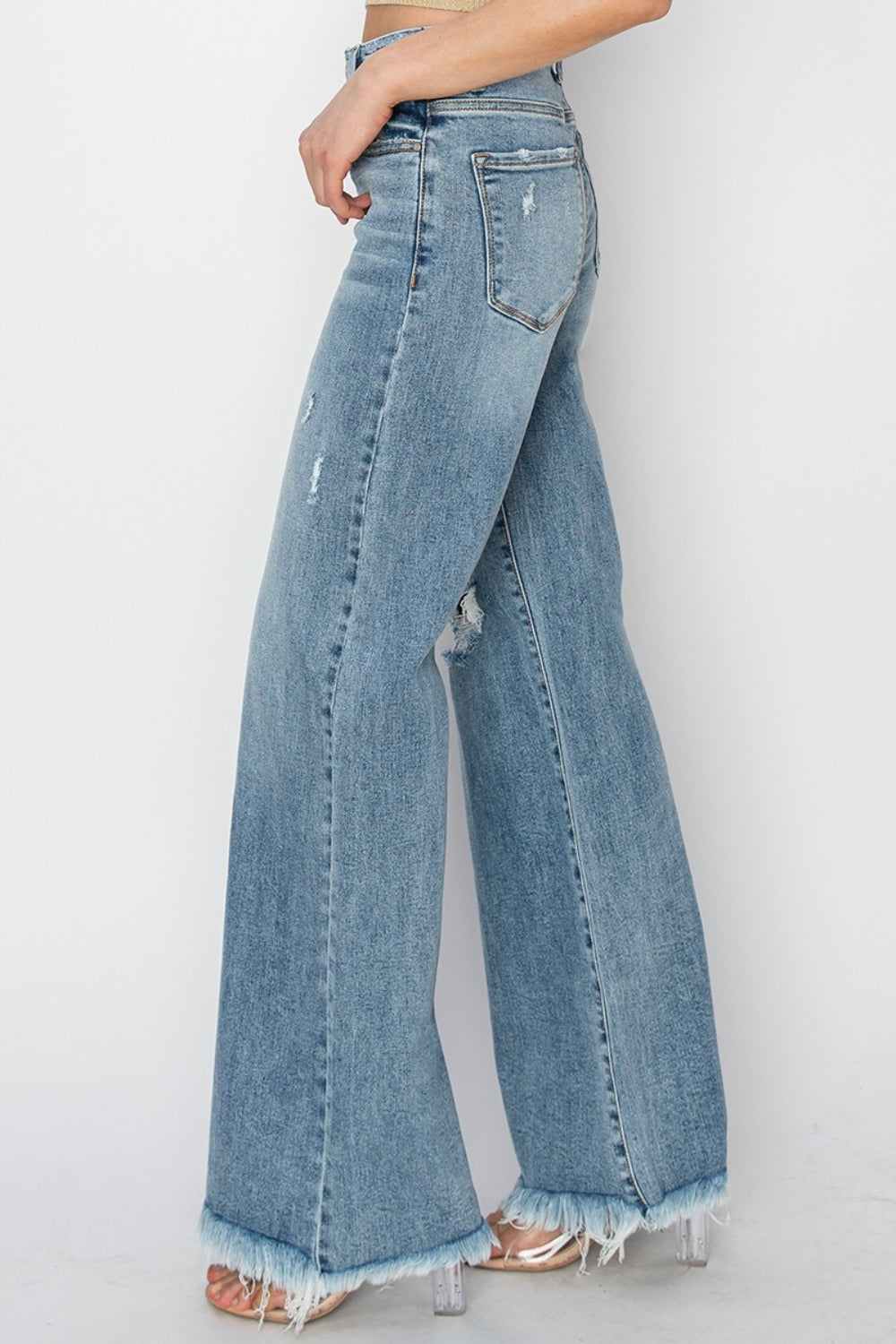 SHIRLYN Mid Rise Button Fly Wide Leg Jeans