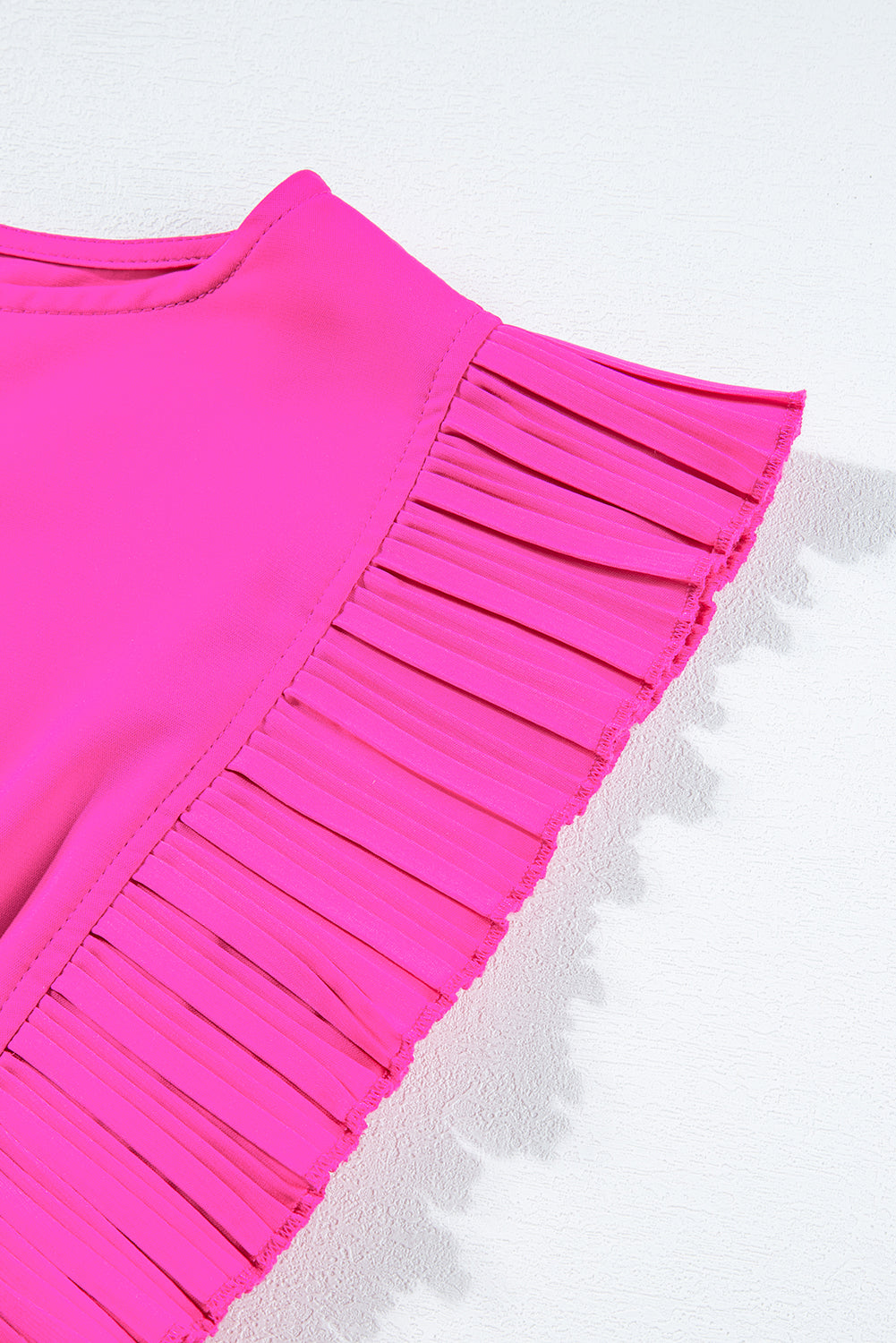 Bright Pink Pleated Layered Ruffle Sleeveless Mini Dress