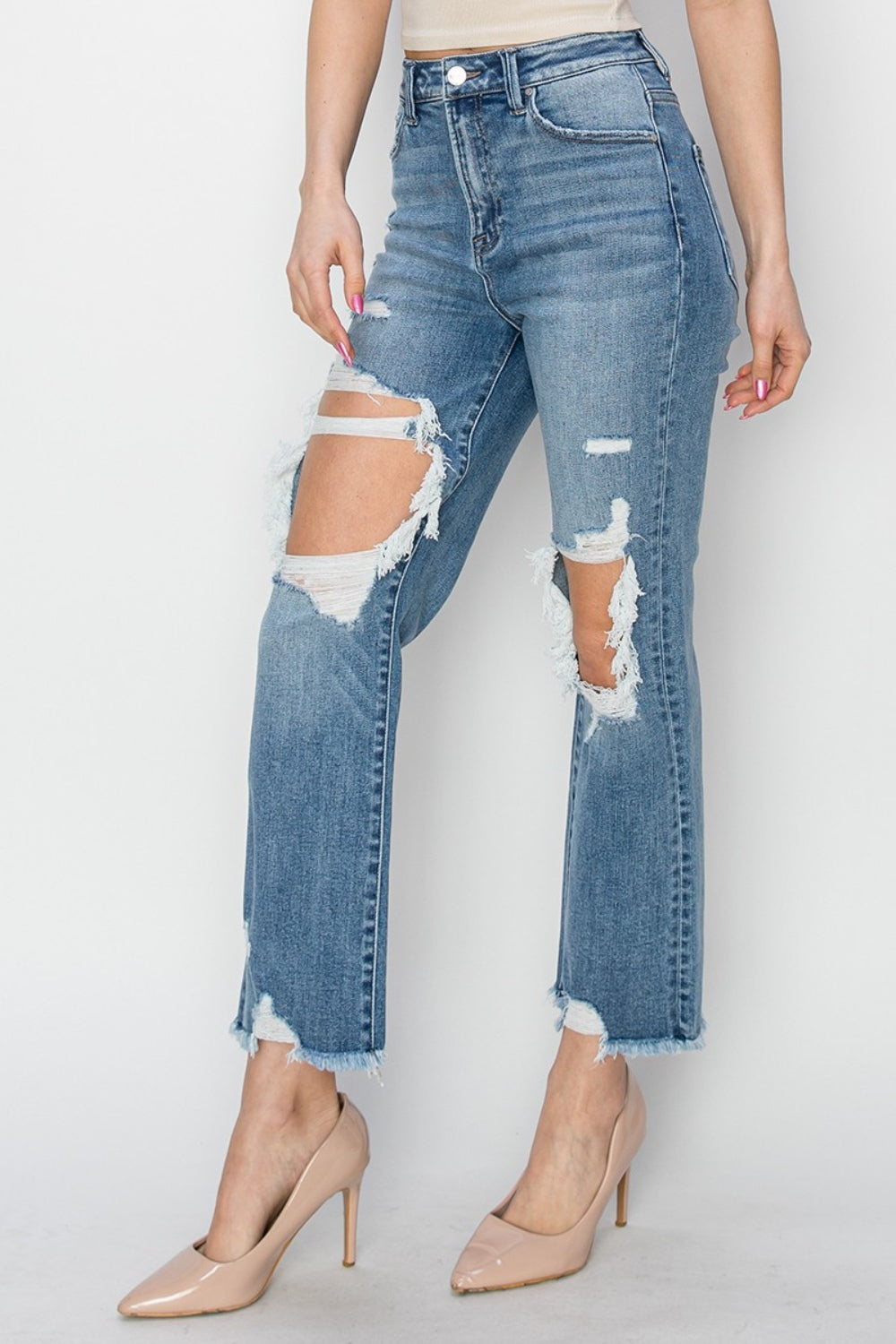 SHIRLYN High Rise Distressed Crop Straight Jeans