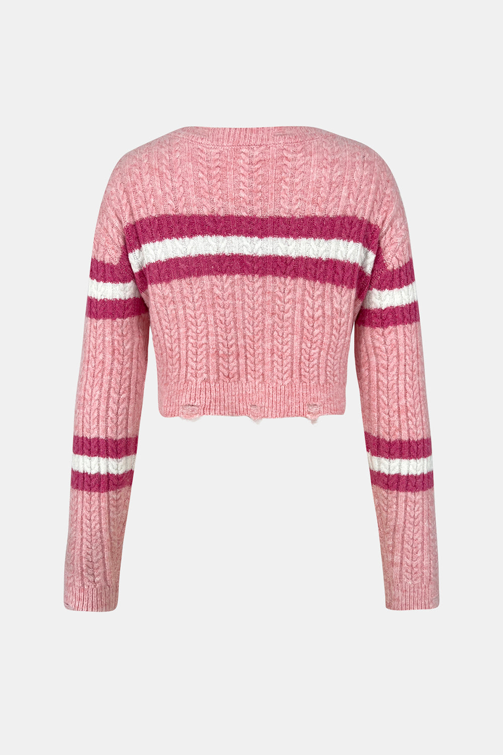 SHIRLYN Cable-Knit Striped Dropped Shoulder Sweater