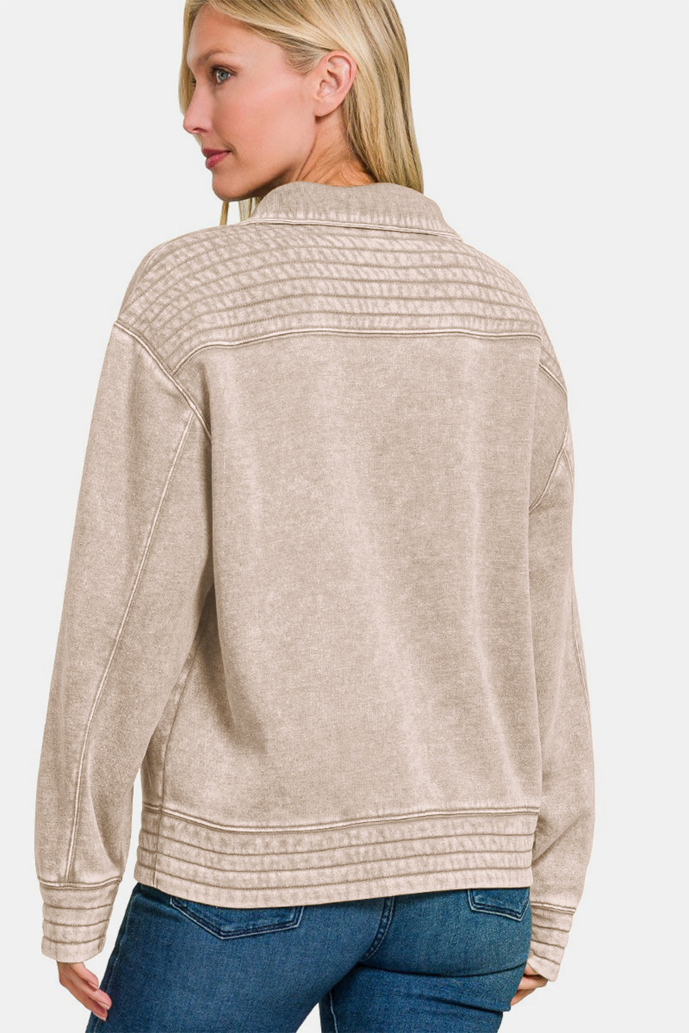 SHIRLYN Washed Half Snap Fleece Sweatshirt