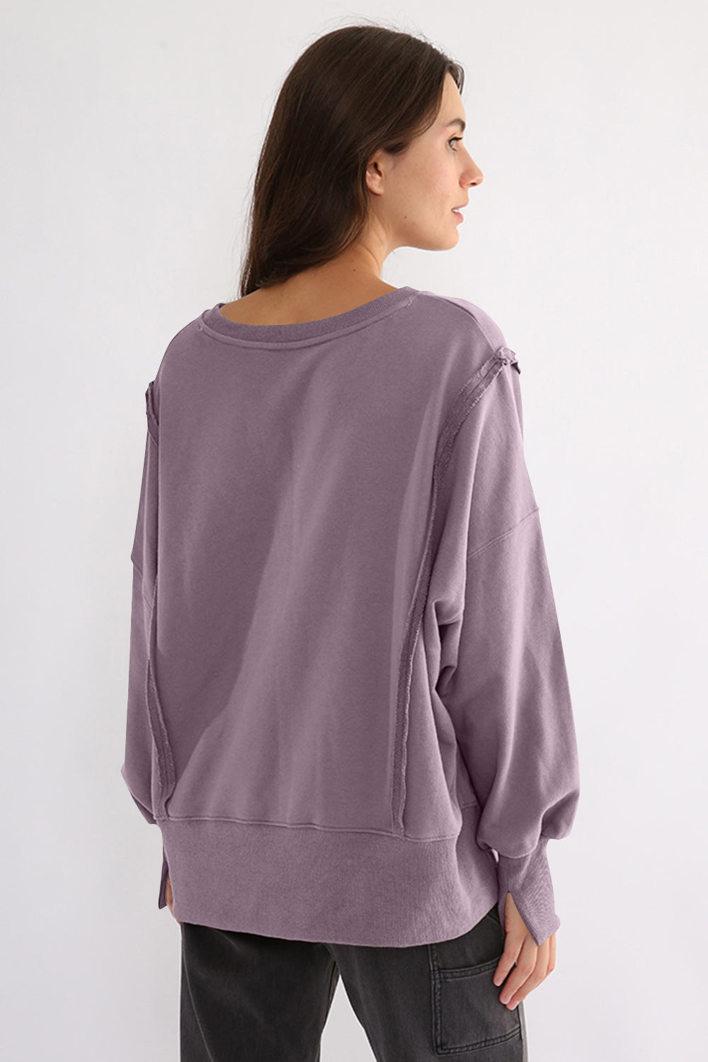 Exposed Seam High-Low Long Sleeve Sweatshirt