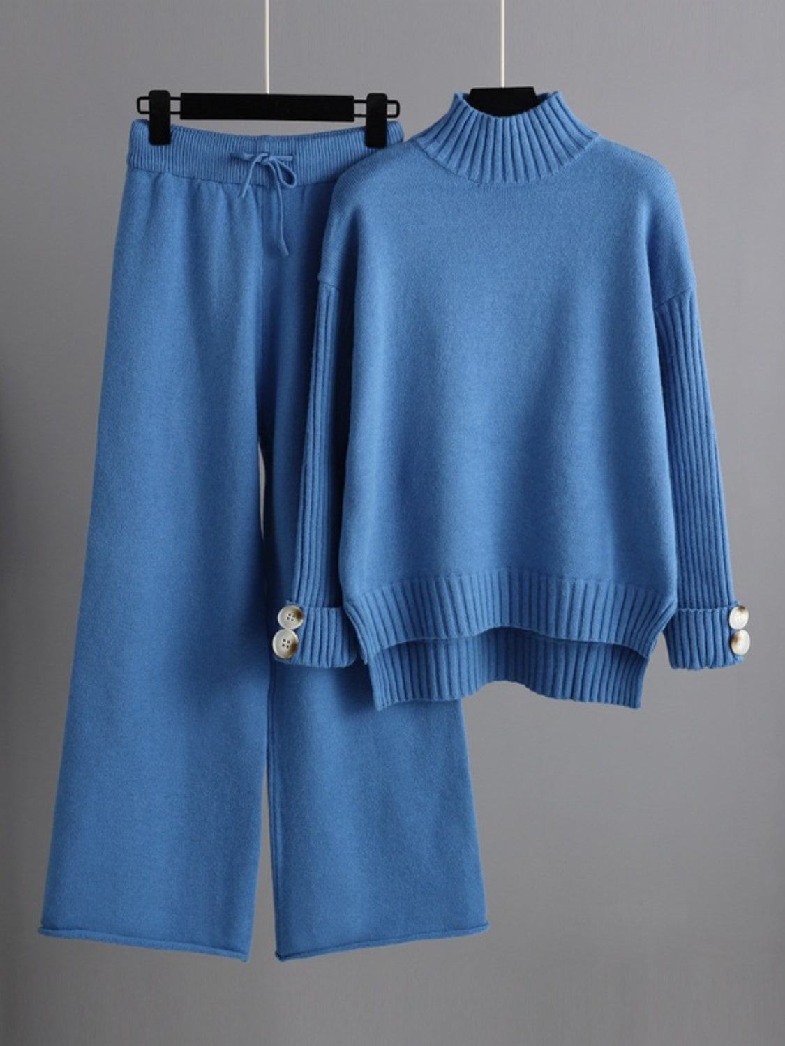 SHIRLYN High- Low Turtleneck Long Sleeve Top and Pants Sweater Set