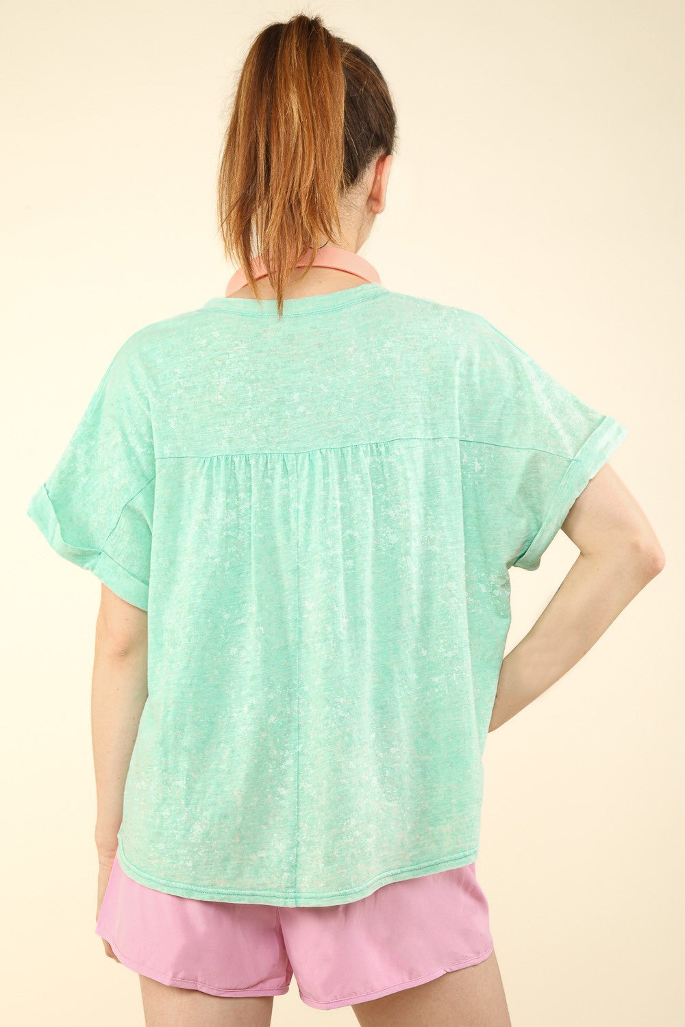 SHIRLYN - Nochted Short Sleeve Washed T-Shirt