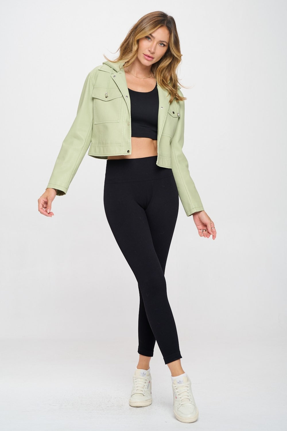 SHIRLYN.CO LA Snap Down Cropped Hooded Jacket