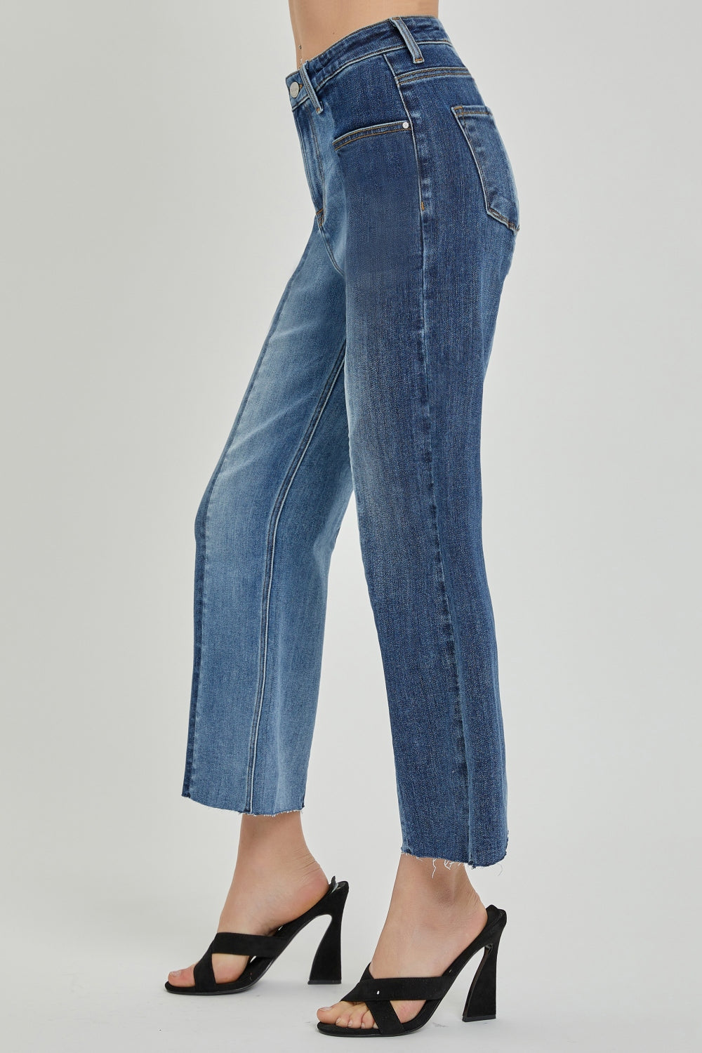 SHIRLYN Full Size Mid-Rise Waist Two-Tones Jeans with Pockets