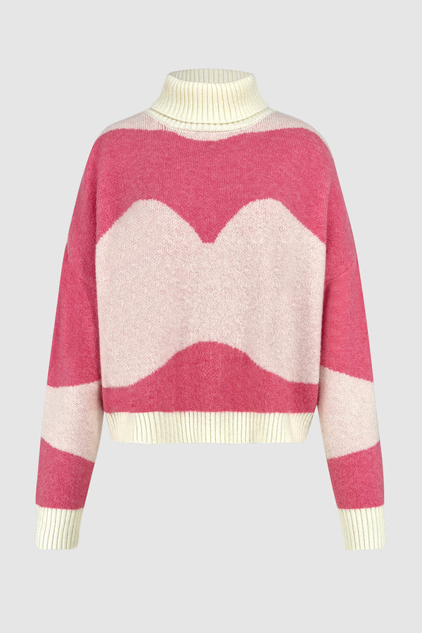 SHIRLYN Color Block Turtleneck Dropped Shoulder Sweater