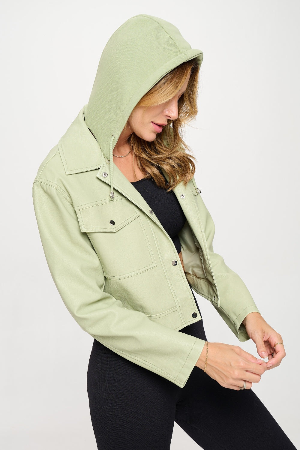 SHIRLYN.CO LA Snap Down Cropped Hooded Jacket