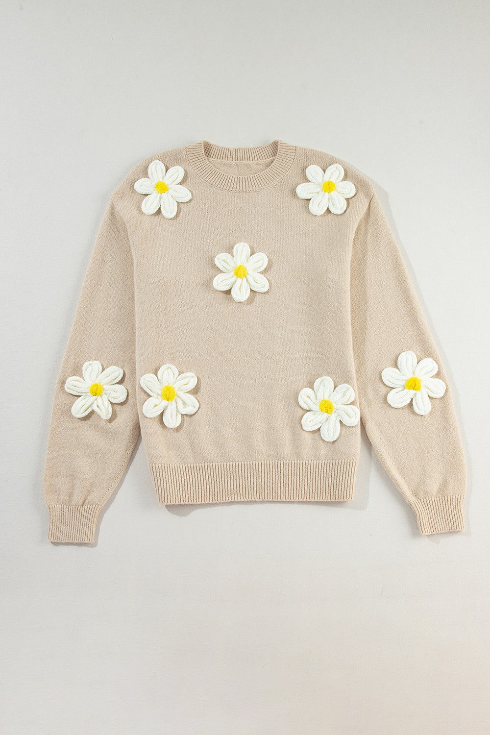 SHIRLYN Crochet Flower Round Neck Long Sleeve Sweater