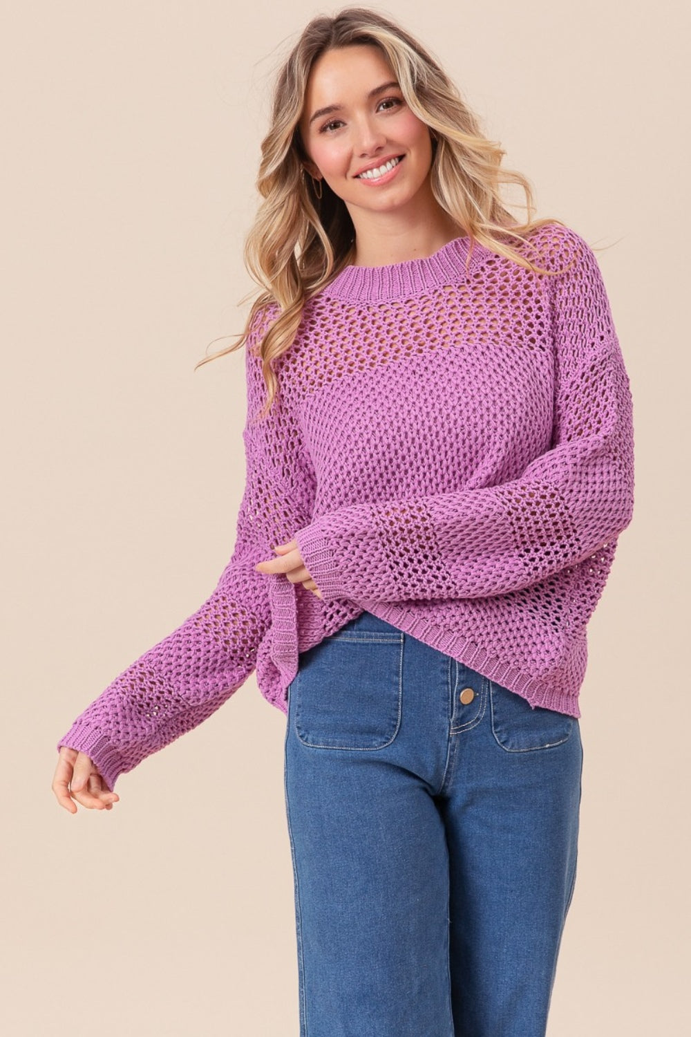 SHIRLYN penwork Long Sleeve Knit Top