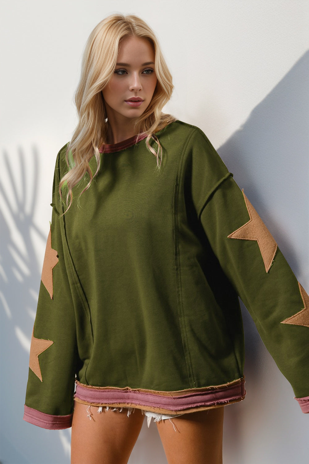 SHIRLYN Take Star Patched Long Sleeve Sweatshirt