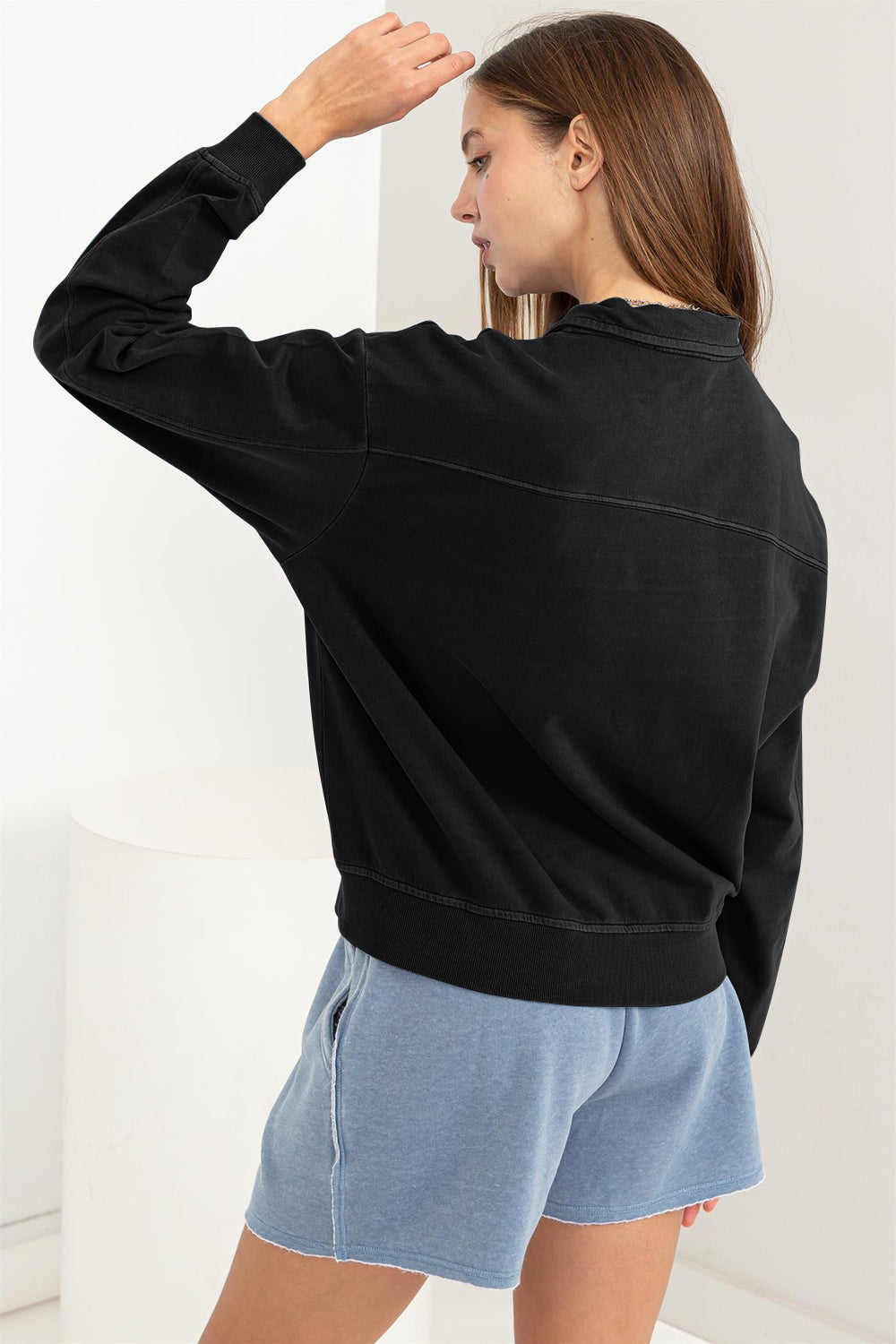 SHIRLYN Half Zip Drop Shoulder Sweatshirt