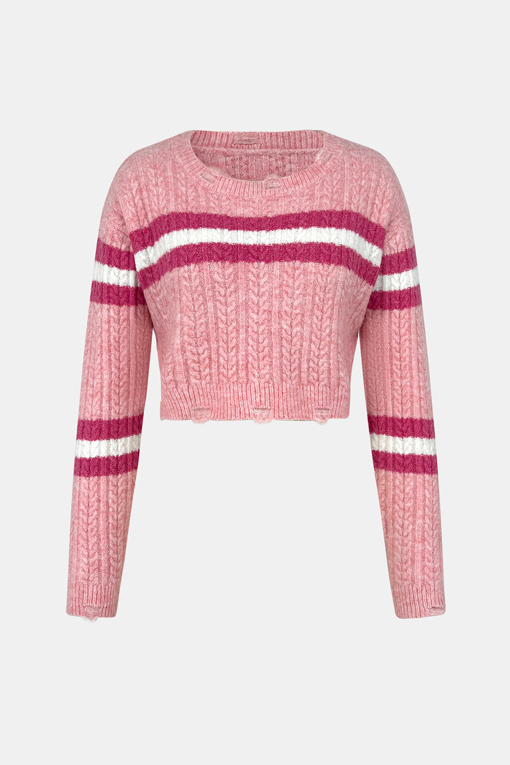 SHIRLYN Cable-Knit Striped Dropped Shoulder Sweater