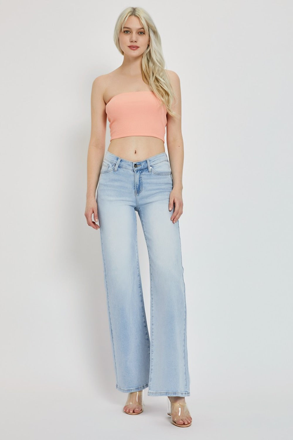 SHIRLYN Full Size Wide Leg V Dipped Front Waist Jeans