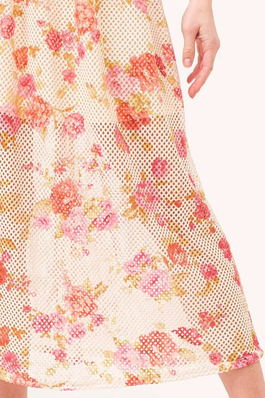 Fish-Net Floral Printed Midi Dress in bold floral print, summer party outfit