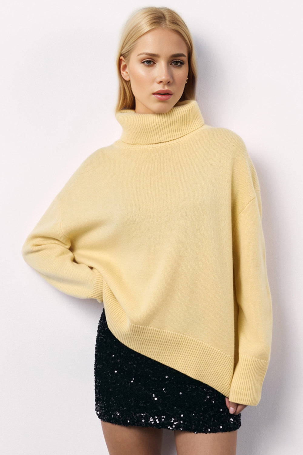 SHIRLYN Turtleneck Long Sleeve Dropped Shoulder Sweater