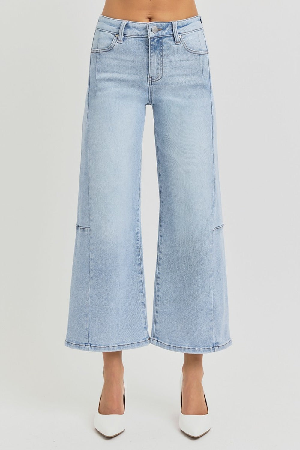 SHIRLYN Full Size High Rise Seamed Detail Wide Leg Crop Jeans