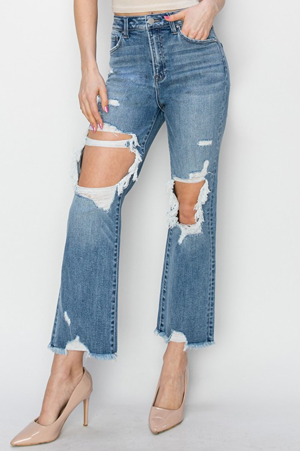 SHIRLYN High Rise Distressed Crop Straight Jeans