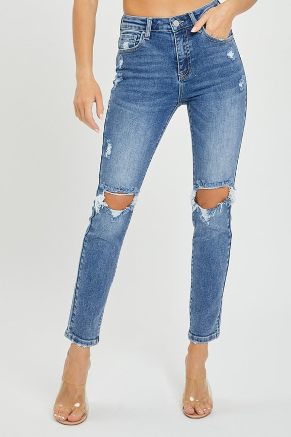 SHIRLYN Full Size High Rise Knee Distressed Skinny Jeans