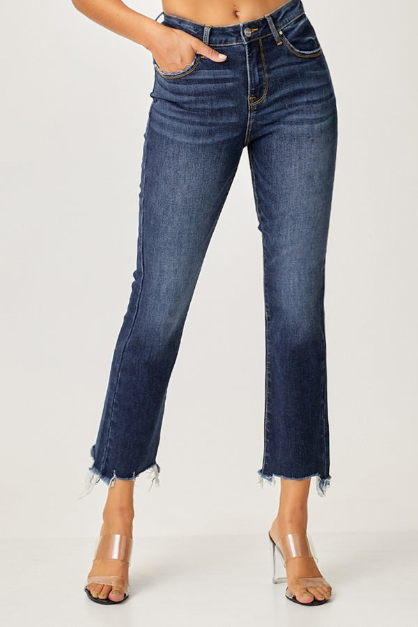 SHIRLYN Full Size Frayed Hem Cropped Straight Jeans