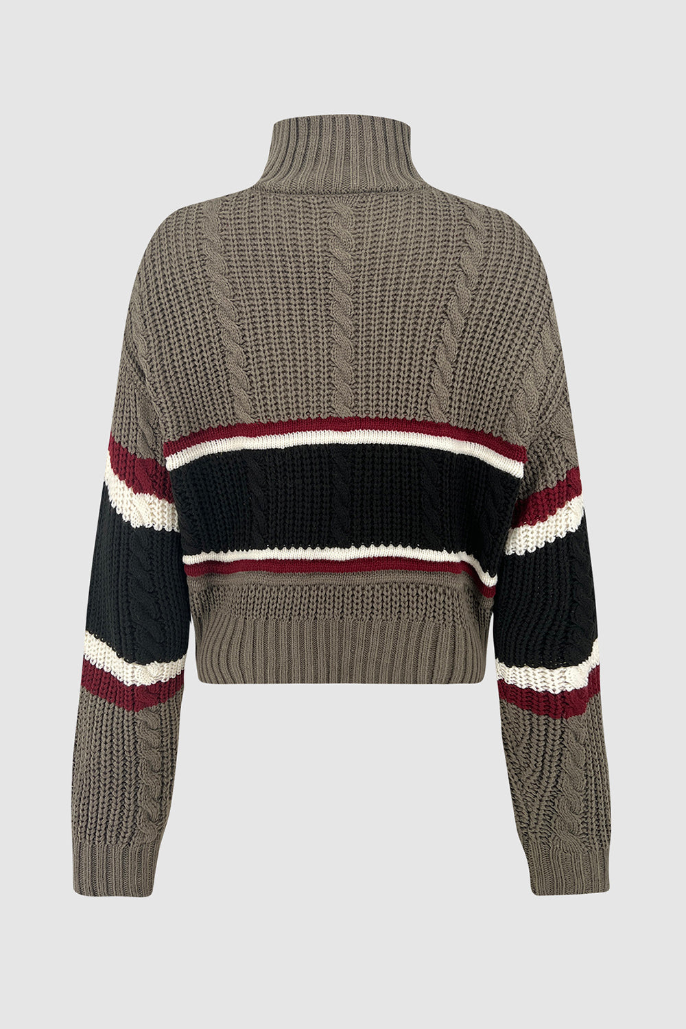 SHIRLYN Cable-Knit Striped Quarter Zip Turtleneck Sweater