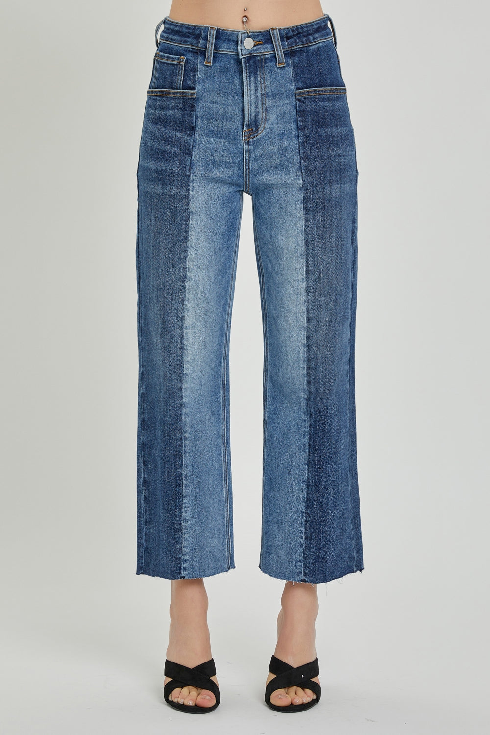 SHIRLYN Full Size Mid-Rise Waist Two-Tones Jeans with Pockets
