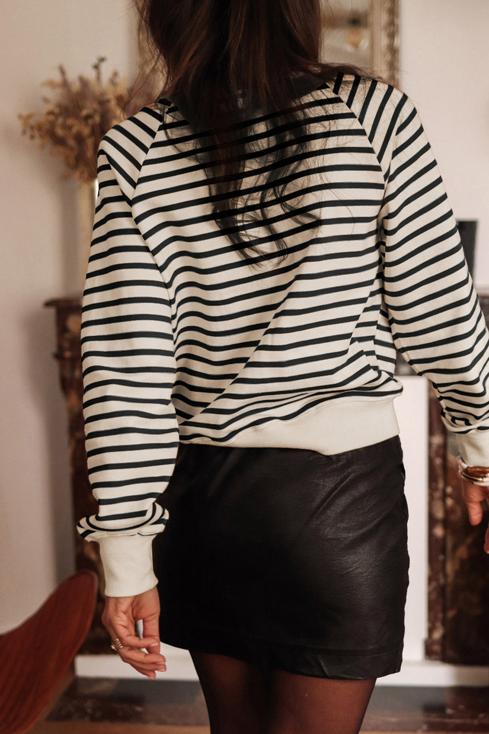 SHIRLYN Decorative Button Striped Long Sleeve Sweatshirt