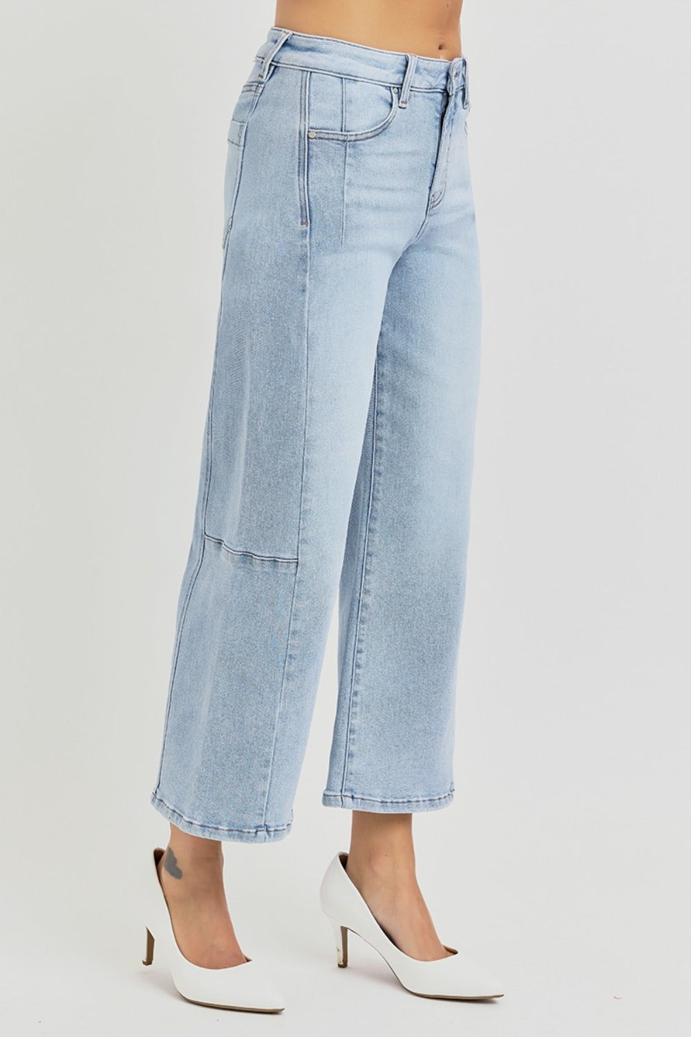 SHIRLYN Full Size High Rise Seamed Detail Wide Leg Crop Jeans