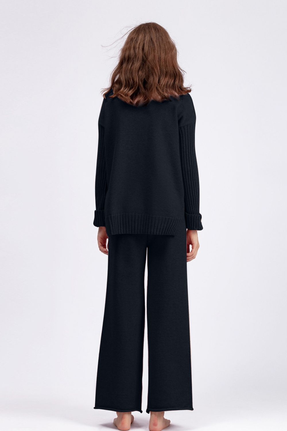 SHIRLYN High- Low Turtleneck Long Sleeve Top and Pants Sweater Set