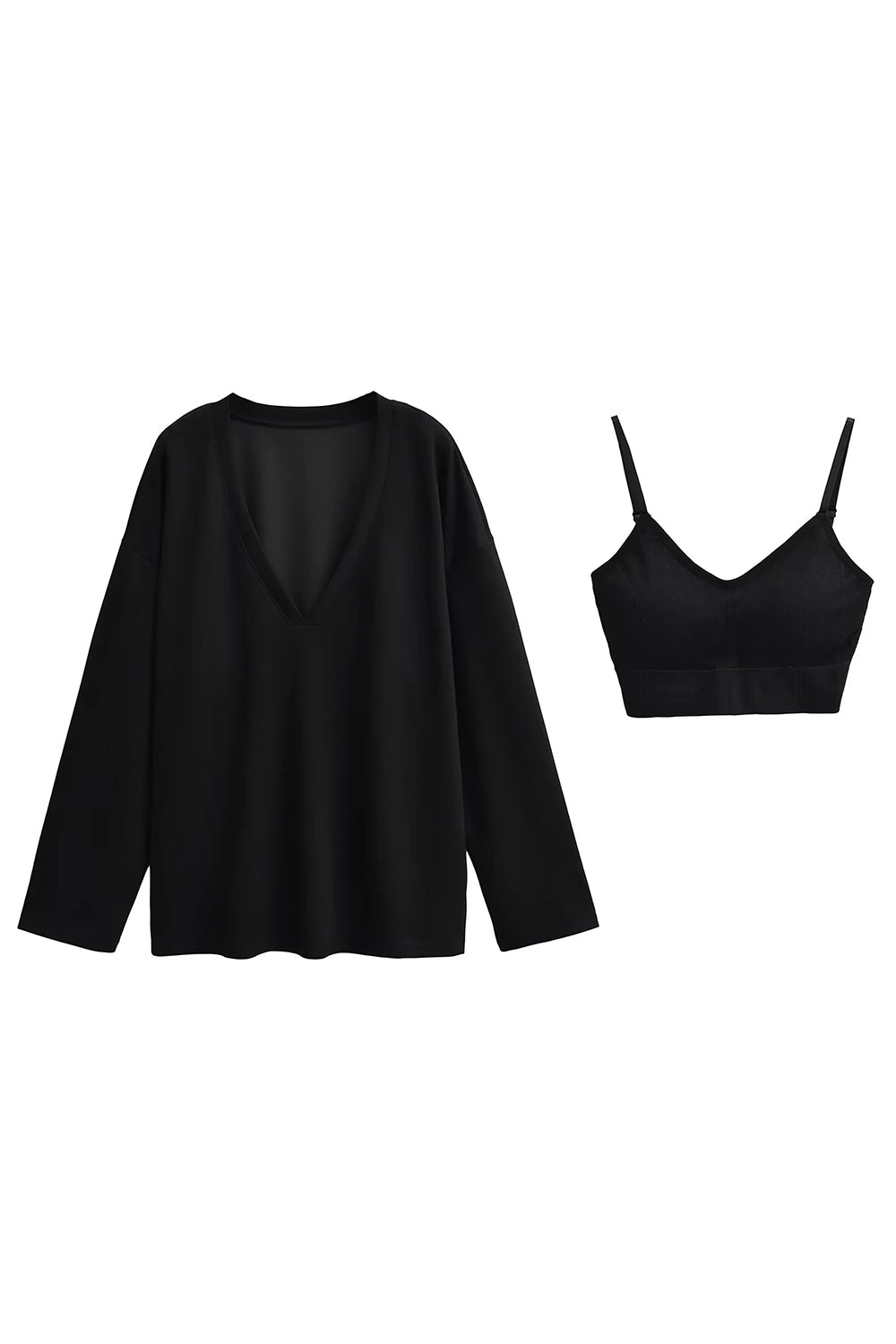 SHIRLYN Basic Air Scuba V-Neck Dropped Shoulder Long Sleeve Sweatshirt with Bra