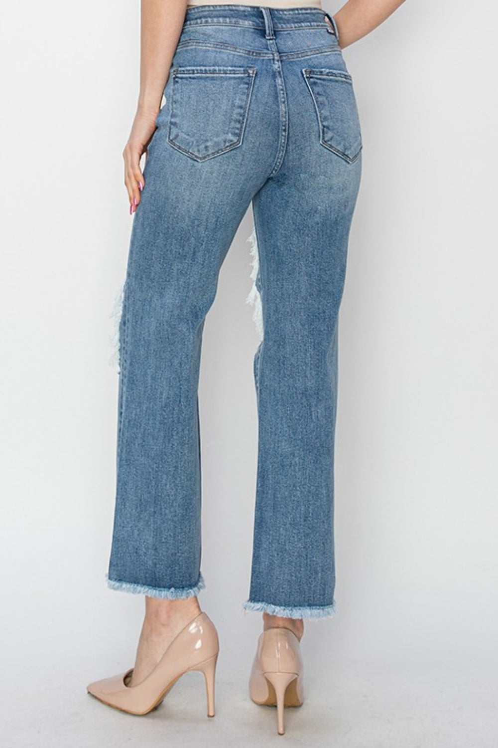 SHIRLYN High Rise Distressed Crop Straight Jeans