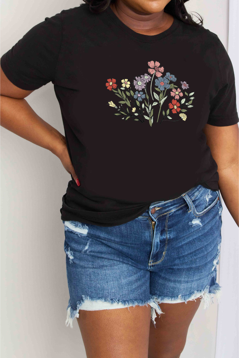 Simply Love Flower Graphic Cotton Tee - SHIRLYN.CO