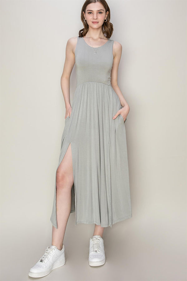 SHIRLYN - Sleeveless Slit Midi Dress